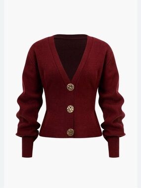 NWT Micas Women's Button Knit V-Neck Cardigan in Burgundy Size Medium